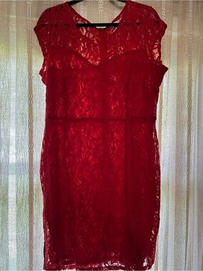 Rossi Roma NWT Red Lace Cap-Sleeve Dress - Women
